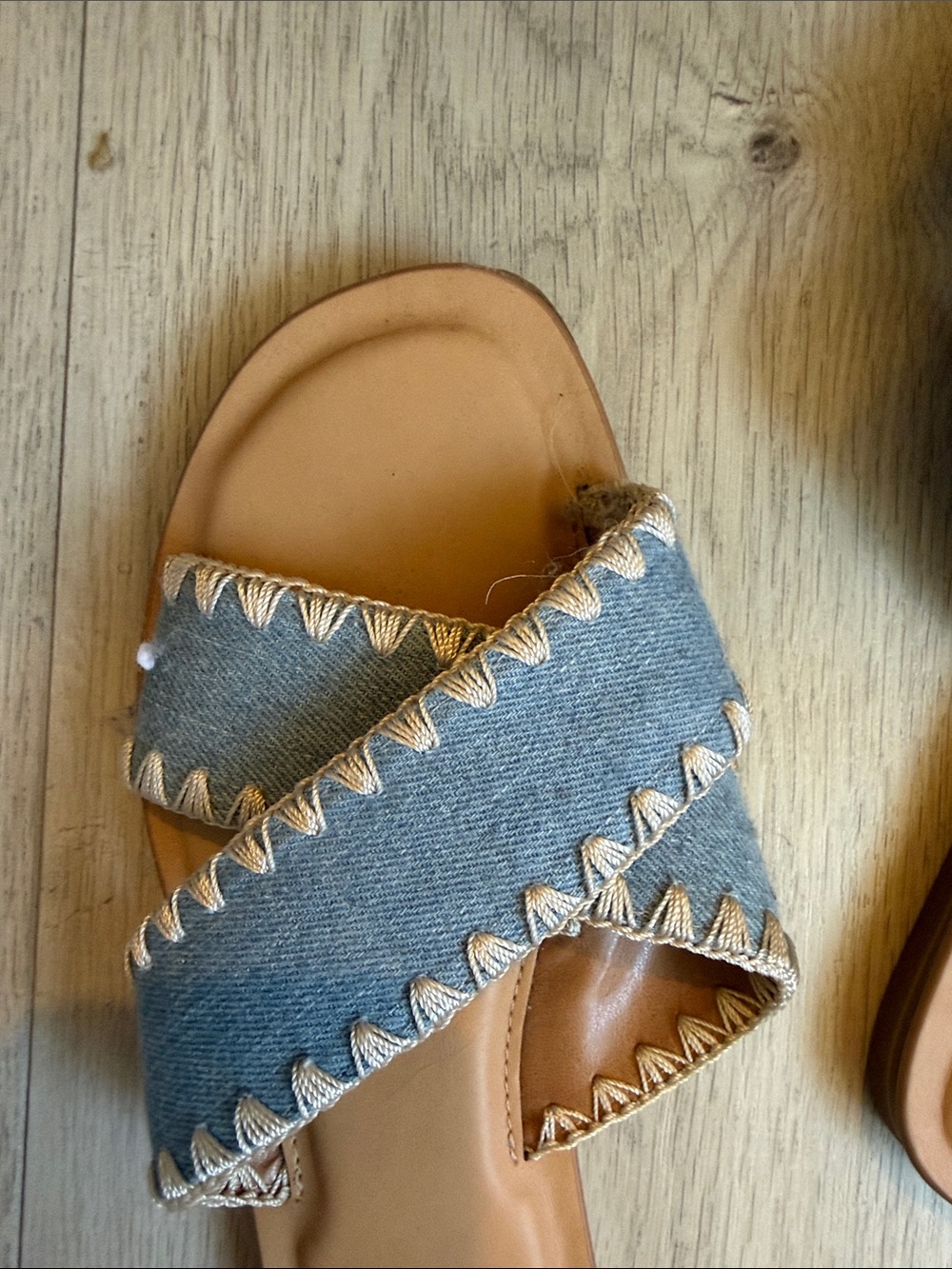 DV by Dolce Vita Denim Crisscross Slide Sandals - Blue & Tan - Picture 3 of 4
